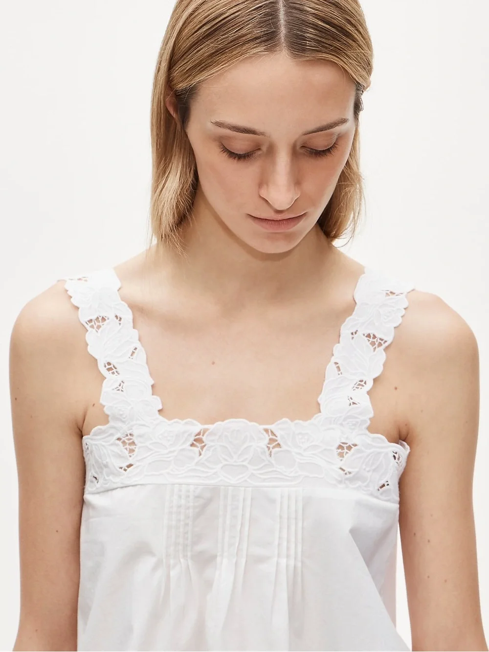 NWT J.Crew White Lace-Trim Compact Poplin Tank Top size S